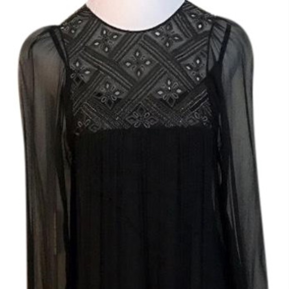 Elie Tahari Silk Chiffon Beaded Sheer Dress